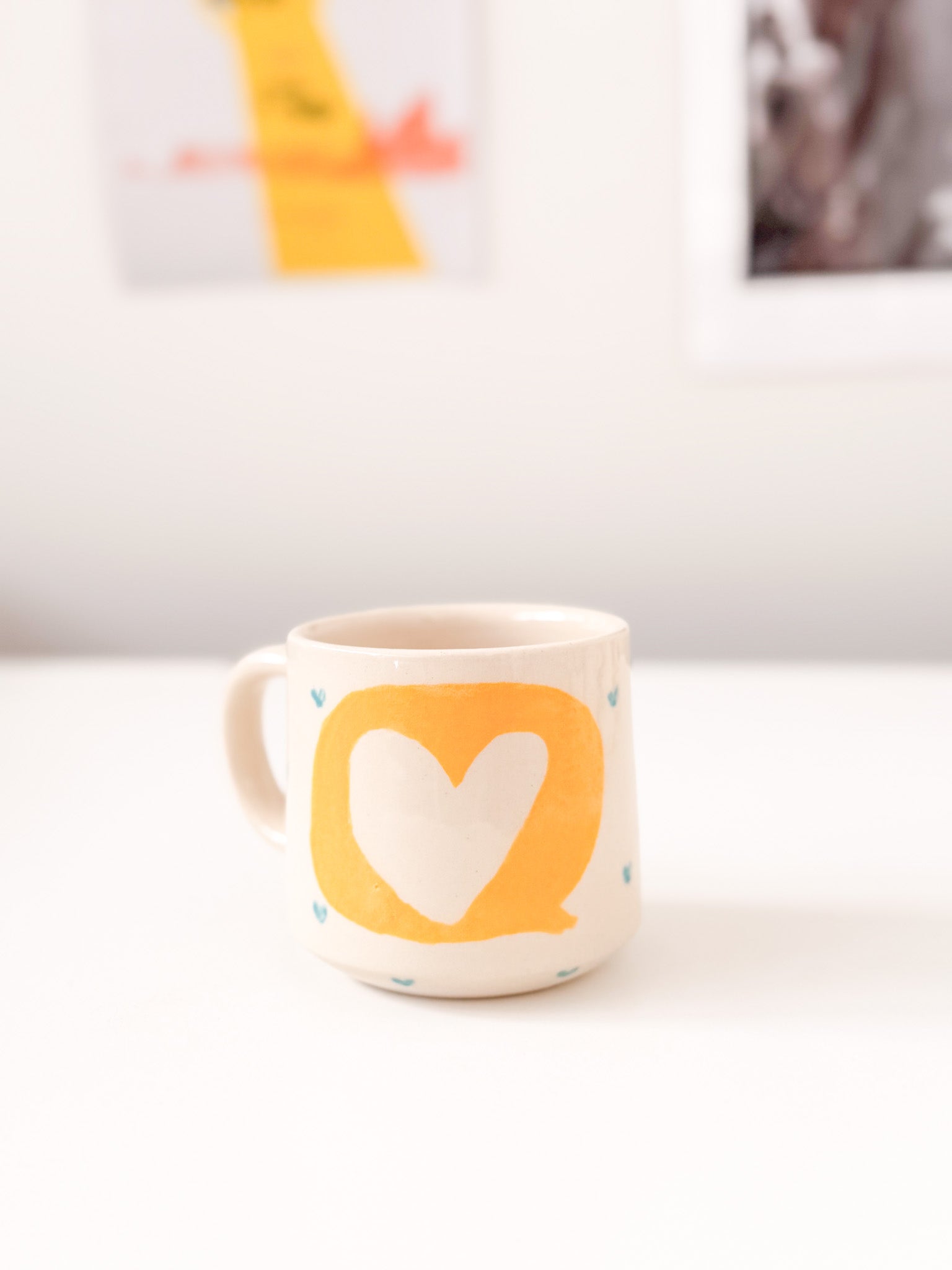 1/1 Yellow + Tiny Turquoise Heart Mug 12oz