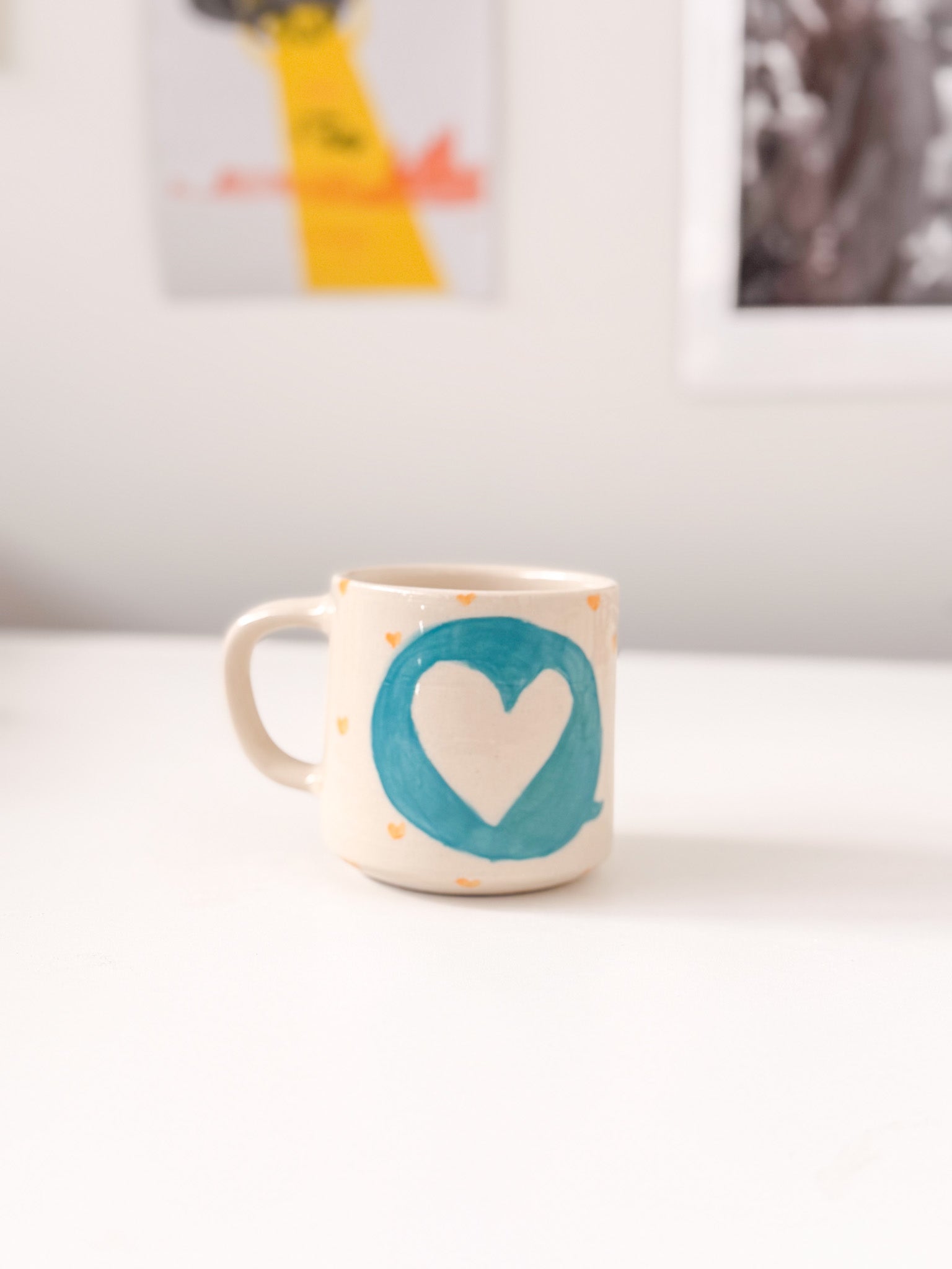 1/1 Turquoise + Tiny Yellow Heart Mug 12oz