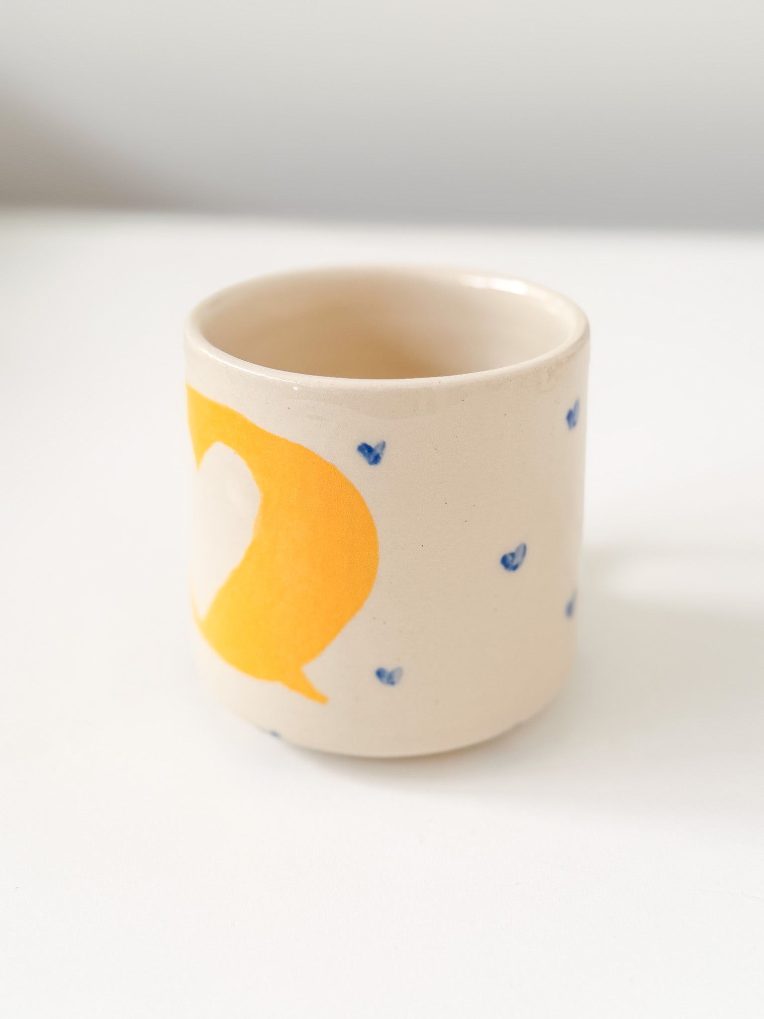 1/1 Yellow + Tiny Indigo Heart Mug 12oz