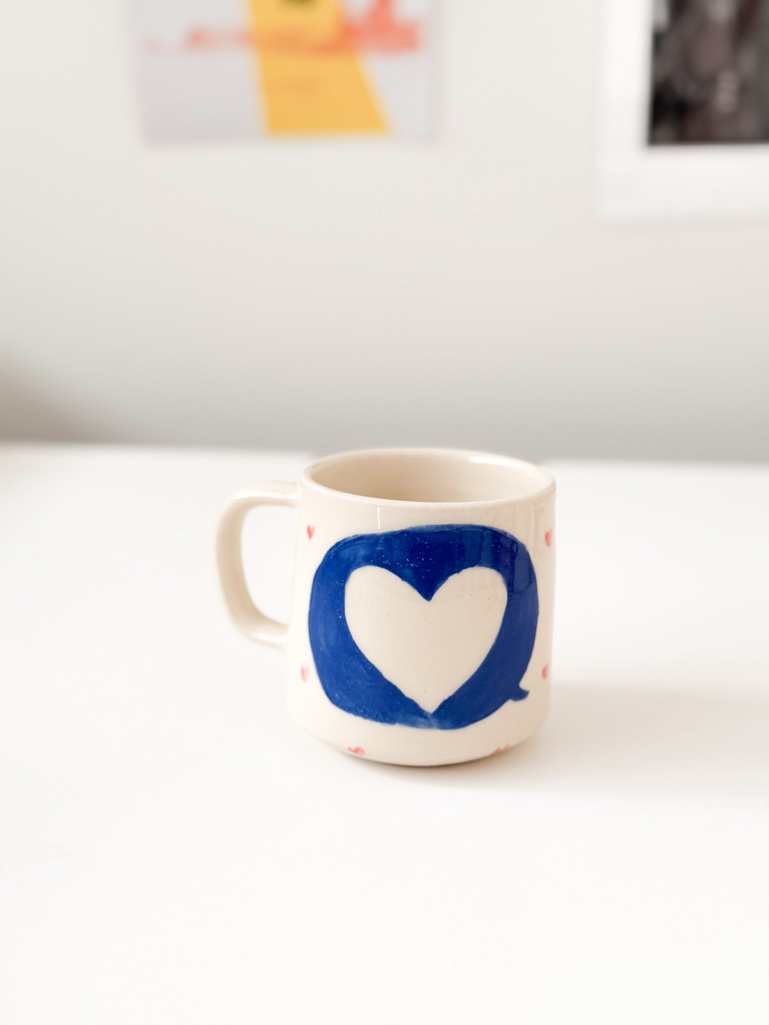 1/1 Blue + Tiny  Red Heart Mug 12oz